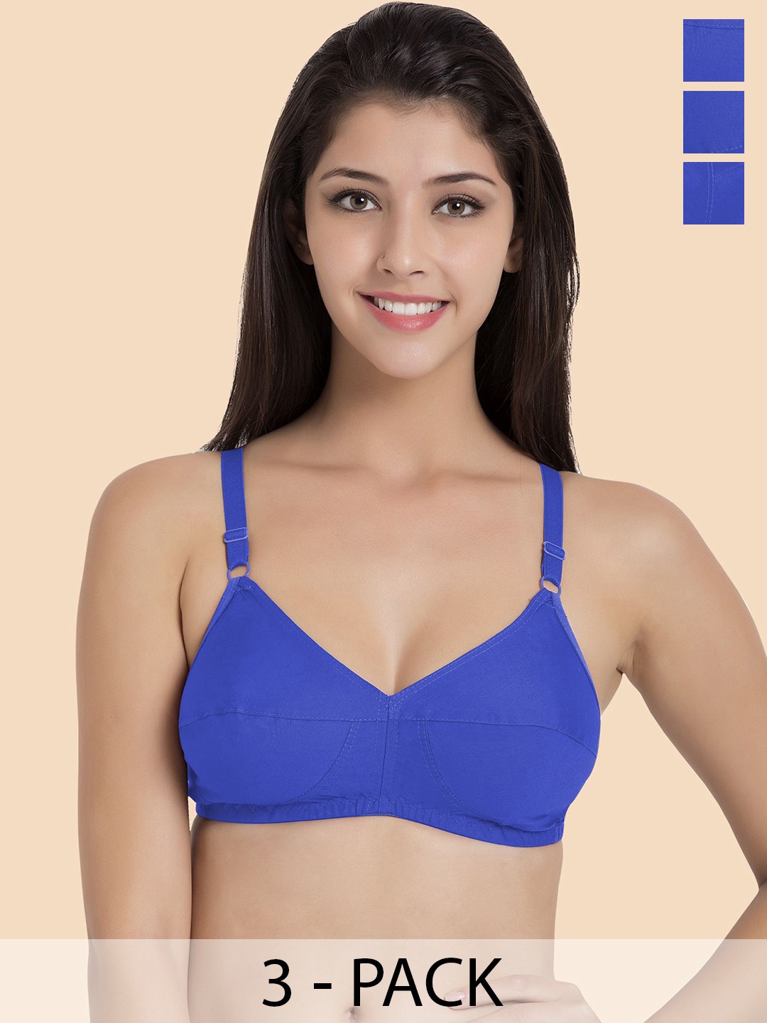 

Souminie Women Pack of 3 Cut and Sew Non-Padded Minimizer Full Coverage Bra, Blue