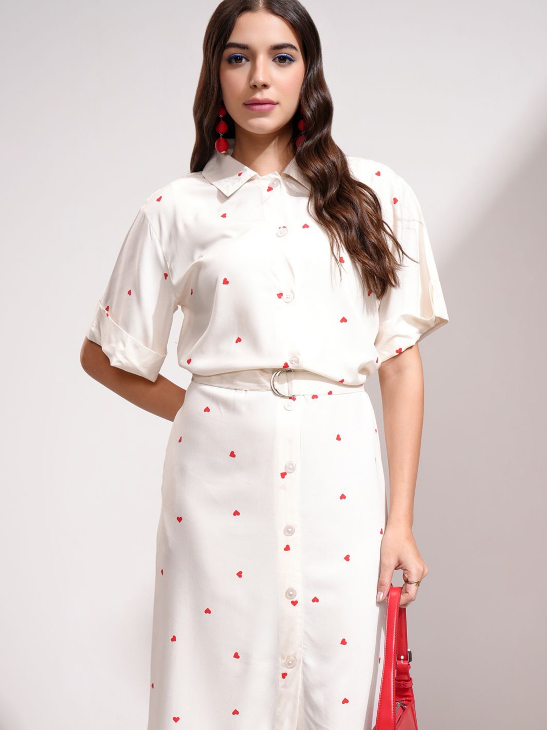 

Tokyo Talkies Women Printed Shirt Midi Dress, Off white
