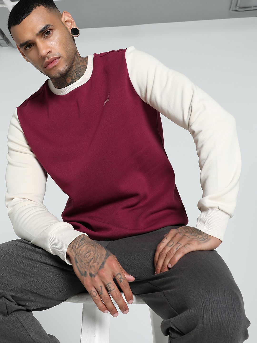 

Puma Men Colorblock Crew-Neck Cotton Sweatshirt, Red