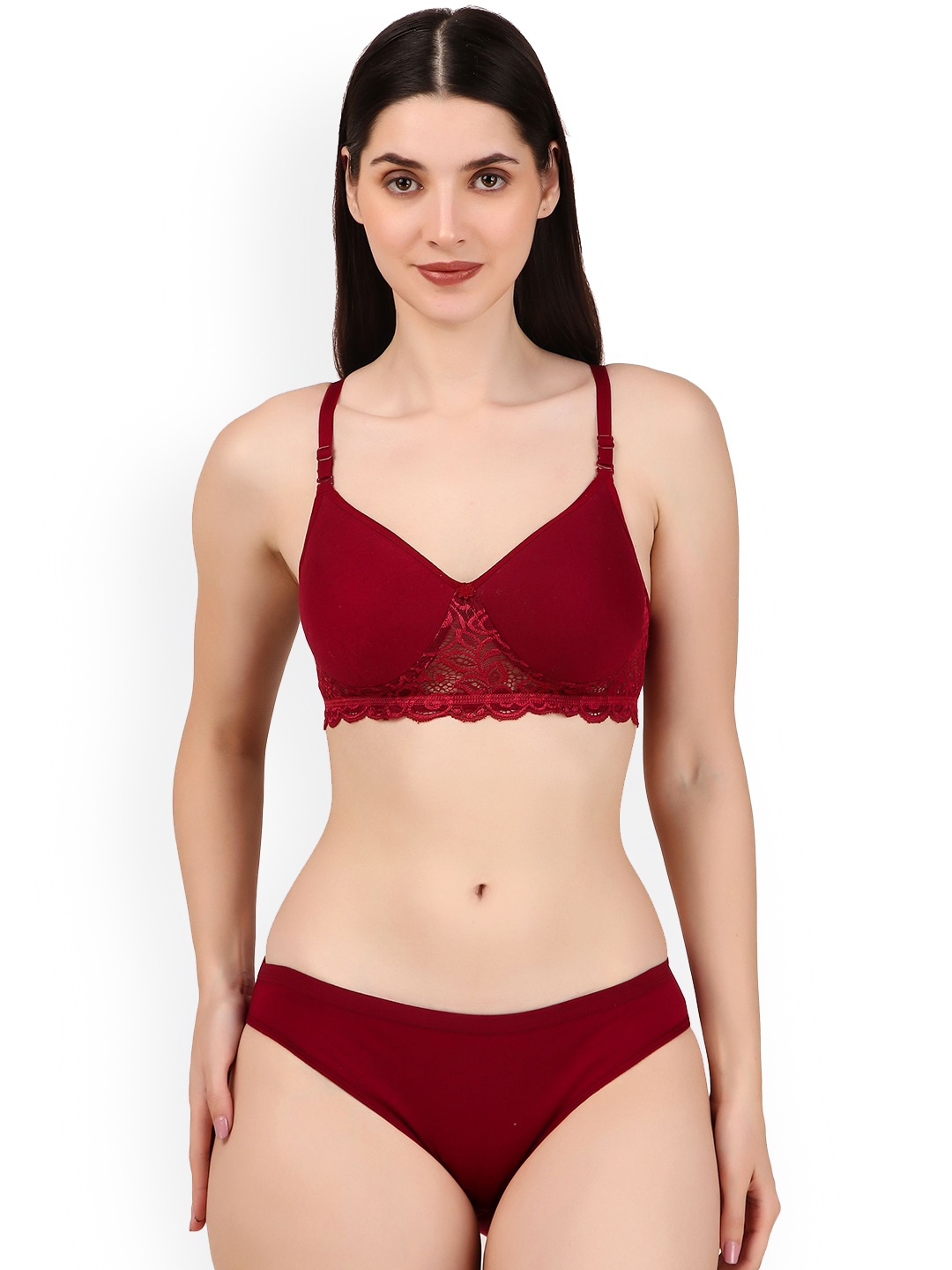 

Piylu Lightly Padded Lingerie Set, Maroon