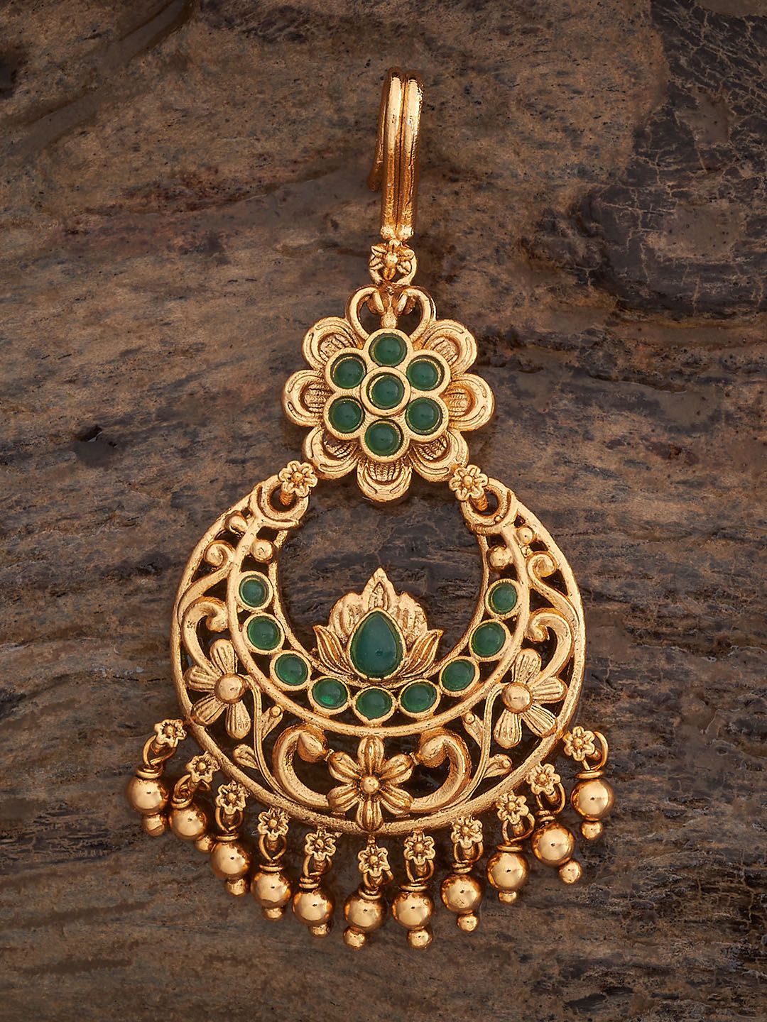 

Kushal's Fashion Jewellery Gold-Plated Stones Studded AntiqueMaang Tikka Head Jewellery, Green