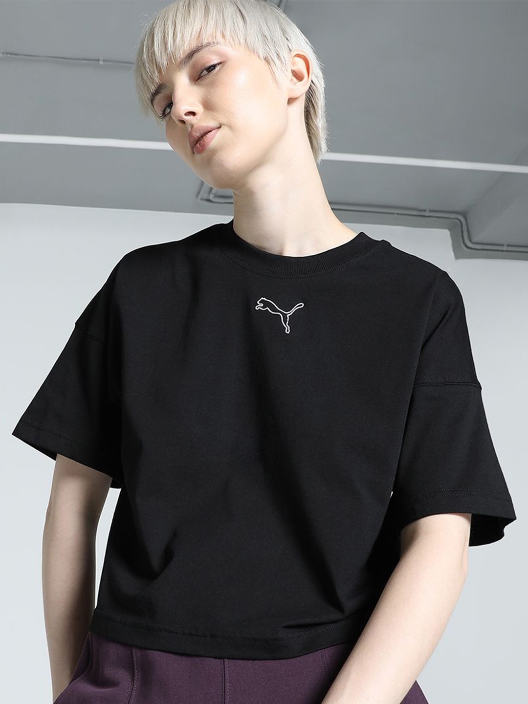 

Puma HER Cotton Relaxed Fit Cropped Tee, Black