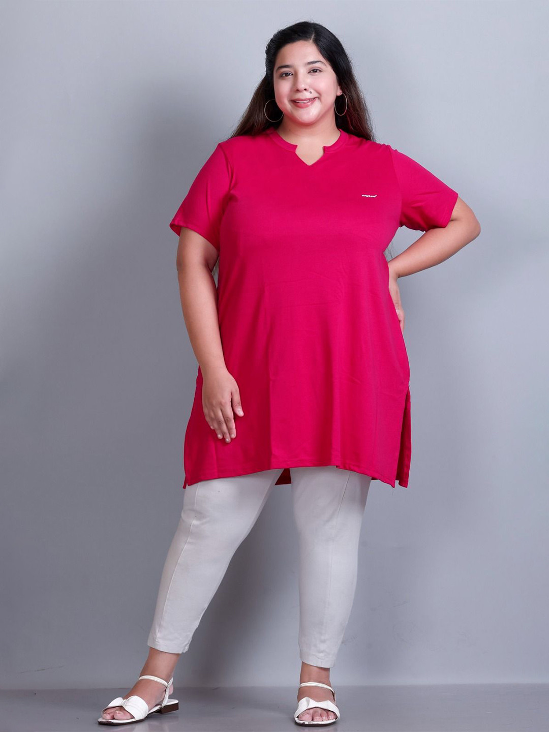 

CUPID Plus Size Long Line Cotton Top, Pink