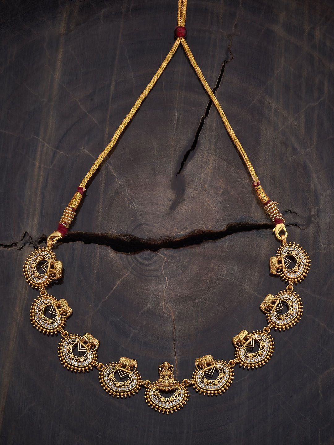 

Kushal's Fashion Jewellery 92.5 Pure Silver Gold-Plated Stone Studded Temple Necklace