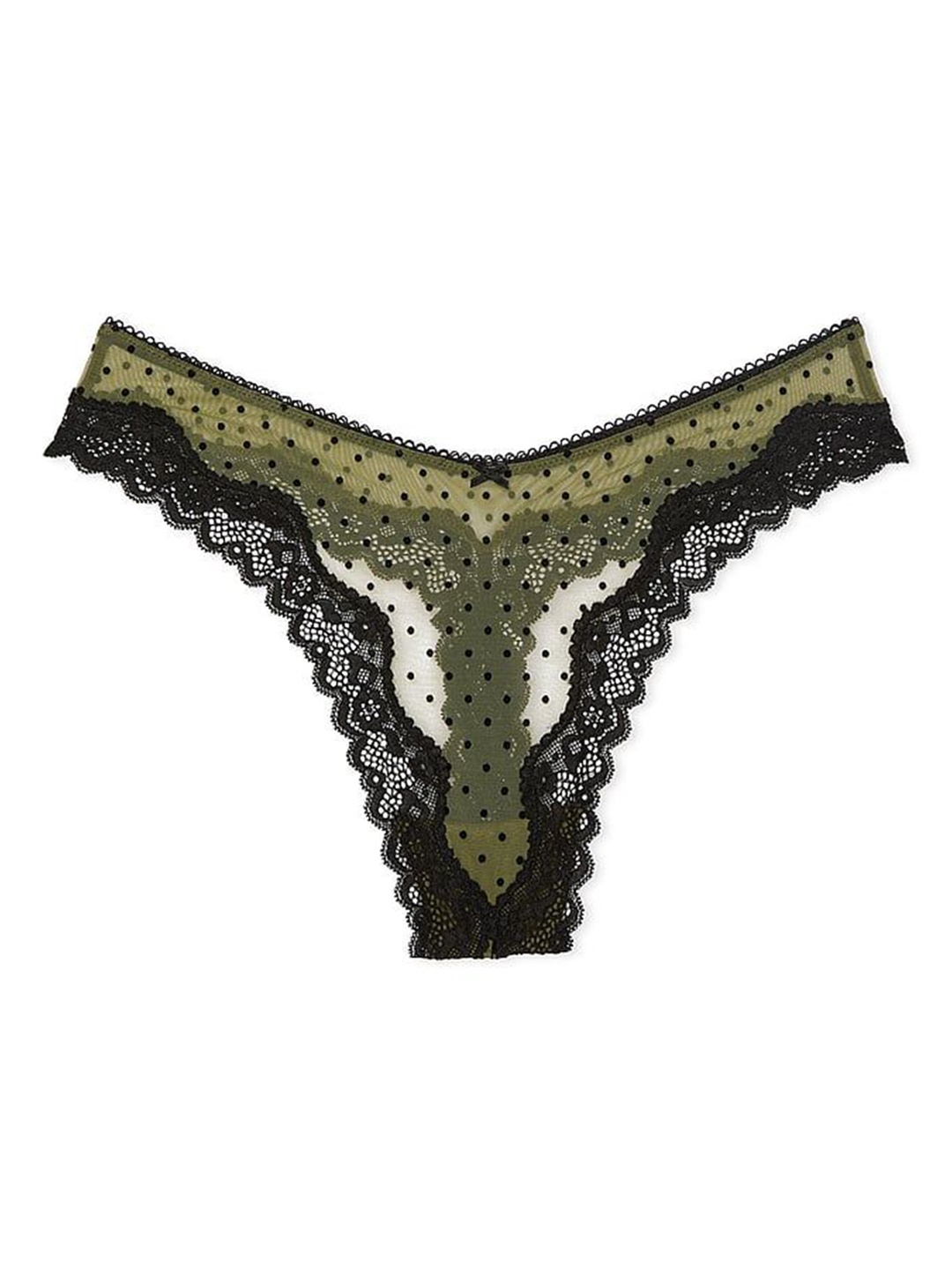 

Victoria's Secret Women Self Design Lace-Trim High-Leg Thong Panty, Green