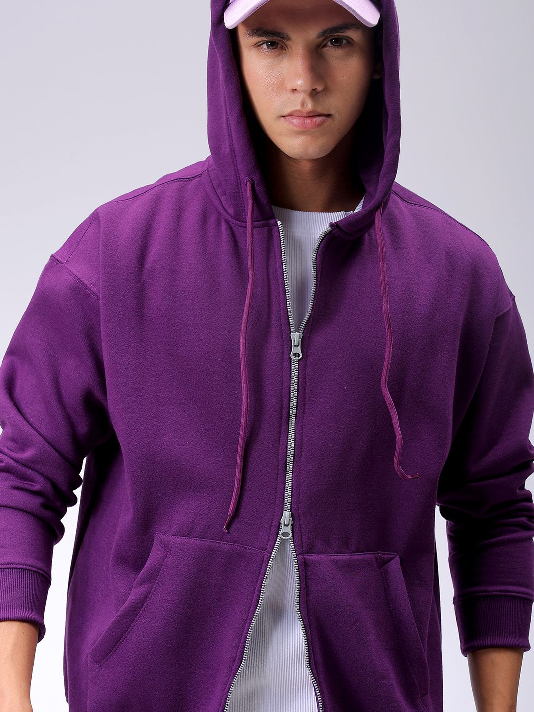 

The Indian Garage Co Men Hooded Double Way Front Open Zipper Sweatshirt, Purple