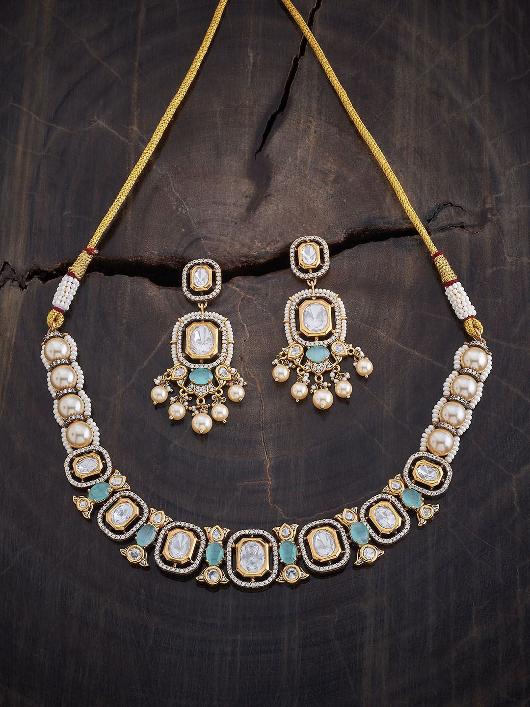 

Kushal's Fashion Jewellery Kundan-Studded & Beaded Jewellery Set, Sea green