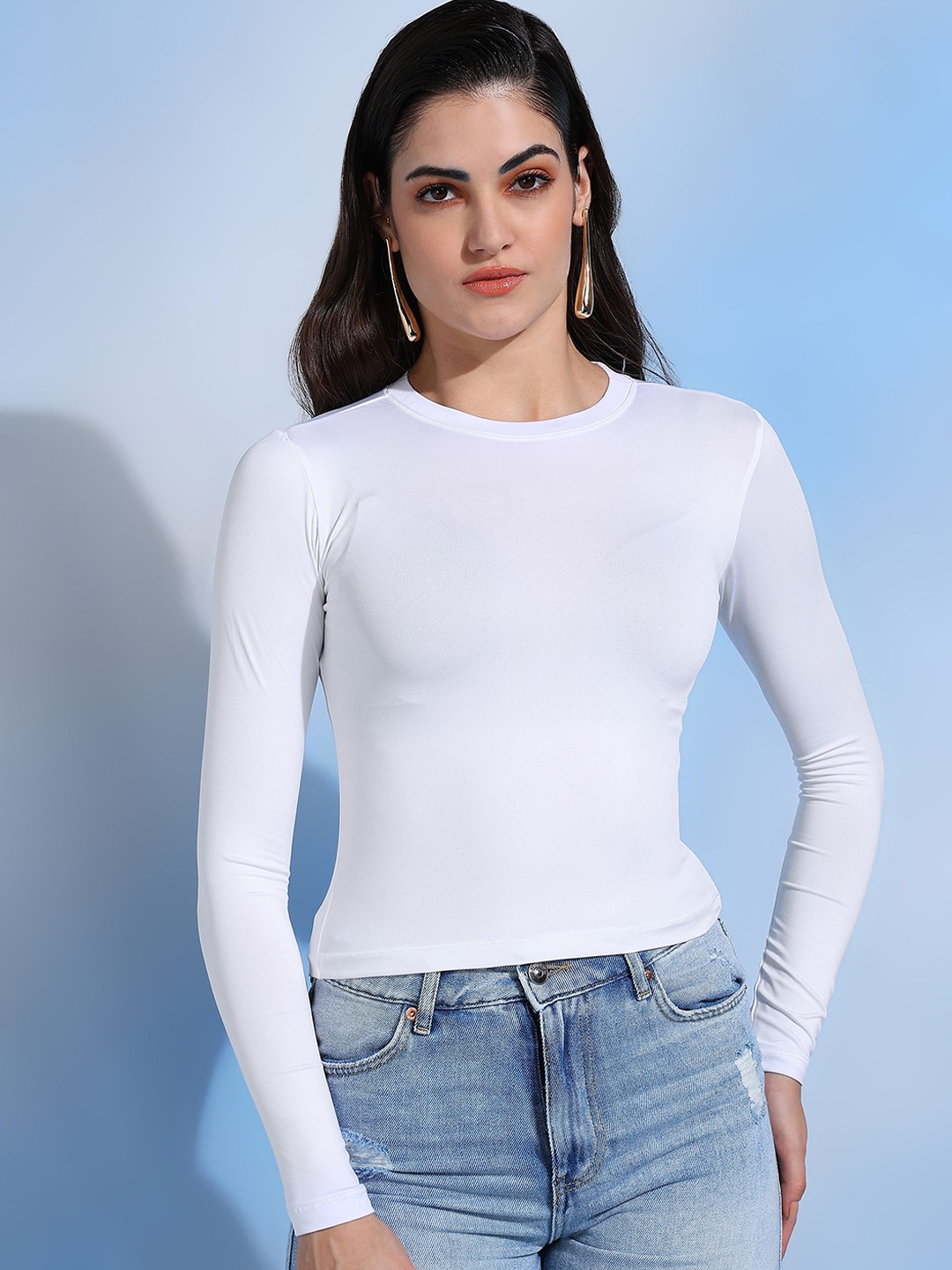 

DLOB Women Round Neck Fitted Regular Top, White