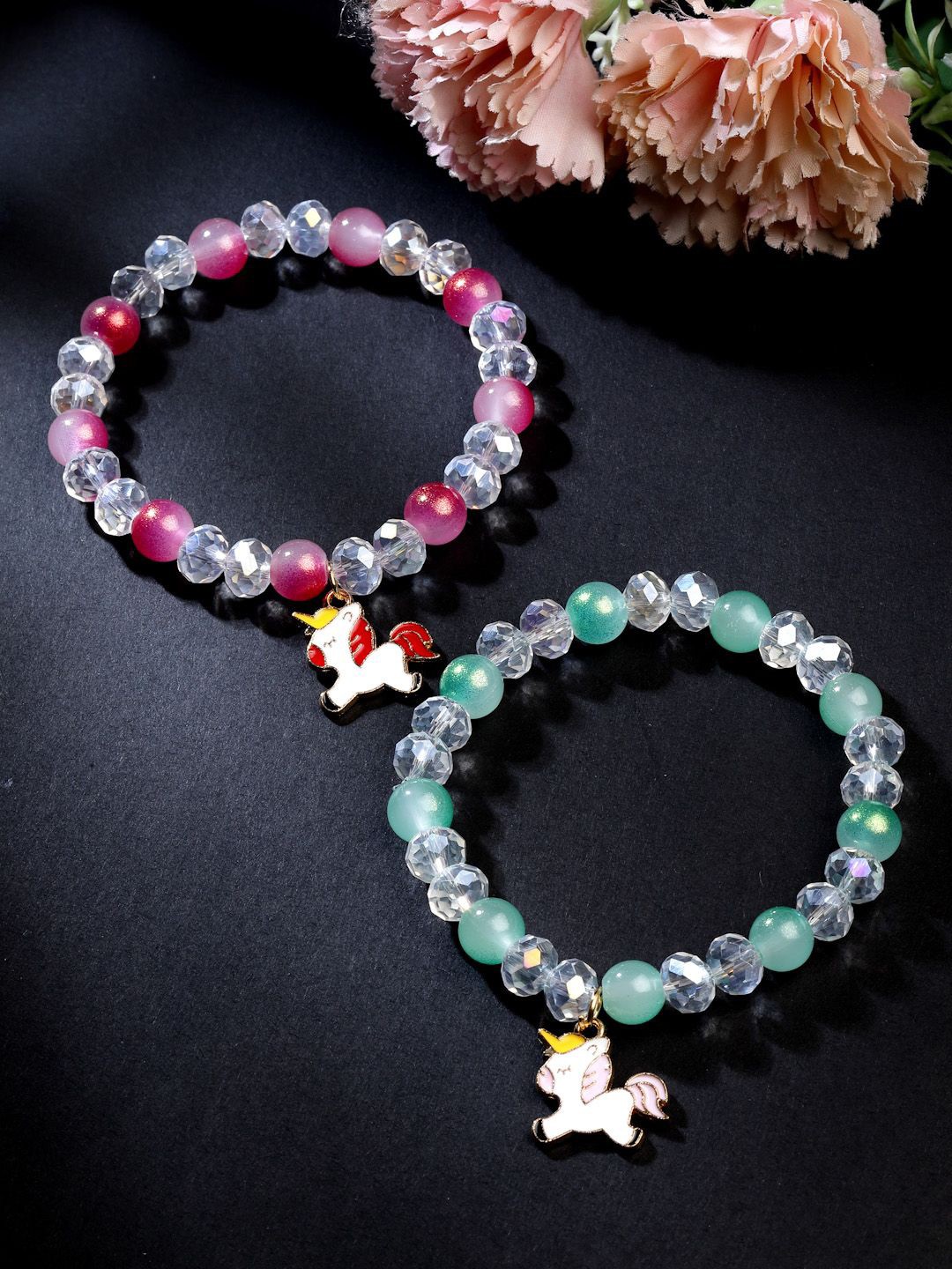 

Stoln Girls Set Of 2 Crystals Beaded Charm Bracelet, Pink