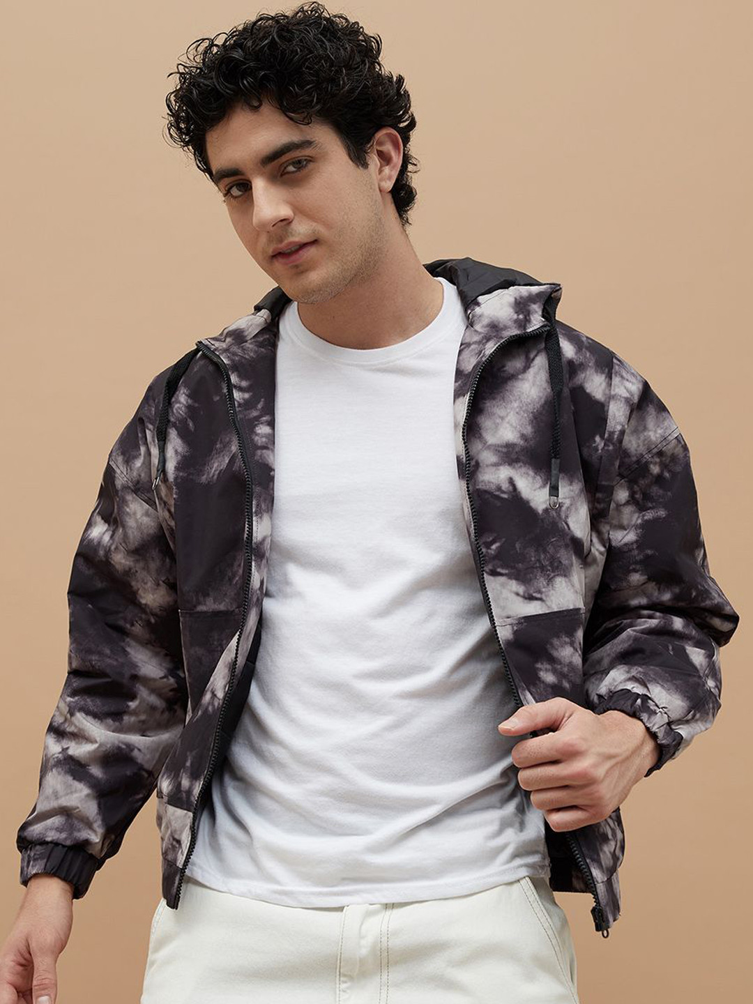 

Forca Men Hooded Abstract Printed Casual Bomber Jacket, Purple