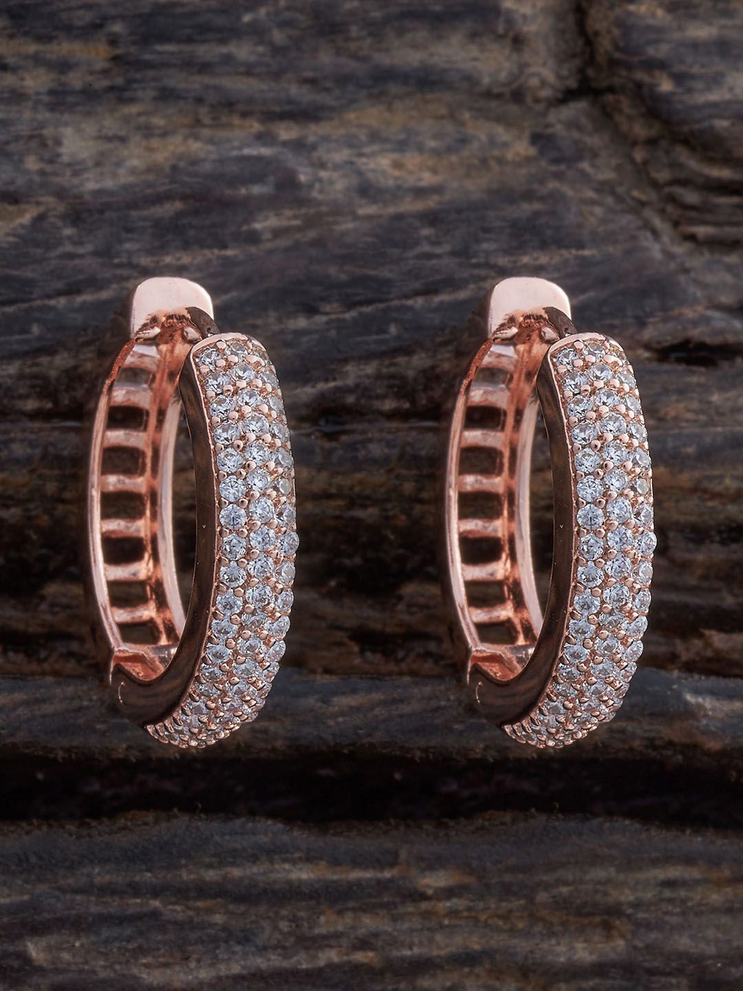 

Kushal's Fashion Jewellery Rose Gold Plated Cubic Zirconia Circular Hoop Earrings