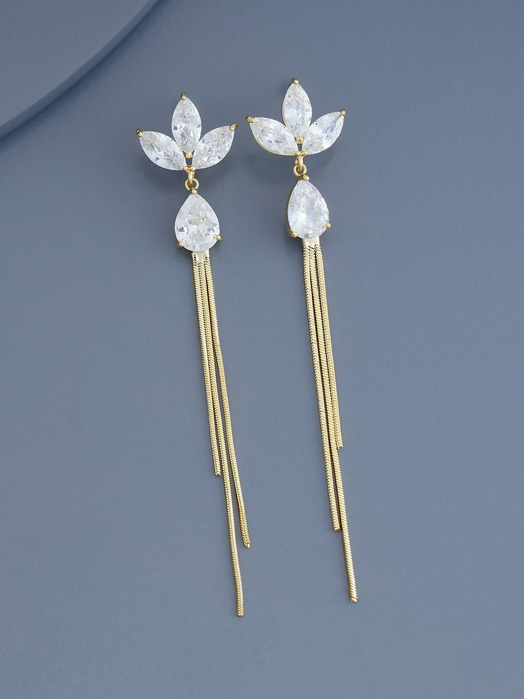 

Kushal's Fashion Jewellery Gold-Plated Cubic Zirconia Floral Drop Earrings