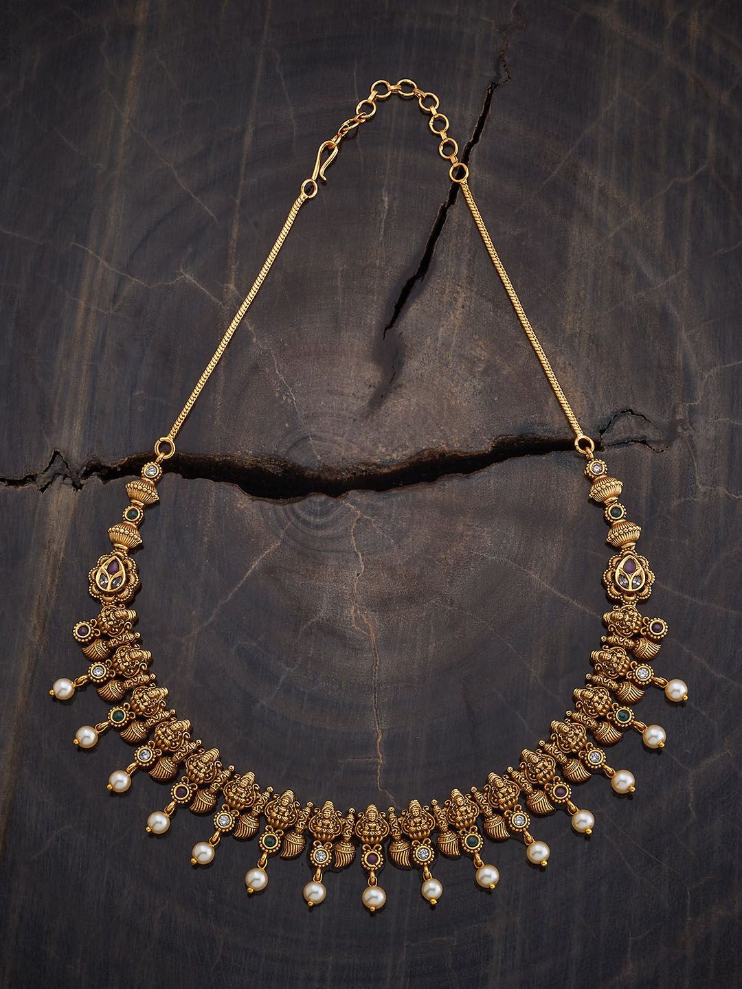 

Kushal's Fashion Jewellery Gold-Plated Stone Studded & Beaded Antique Necklace