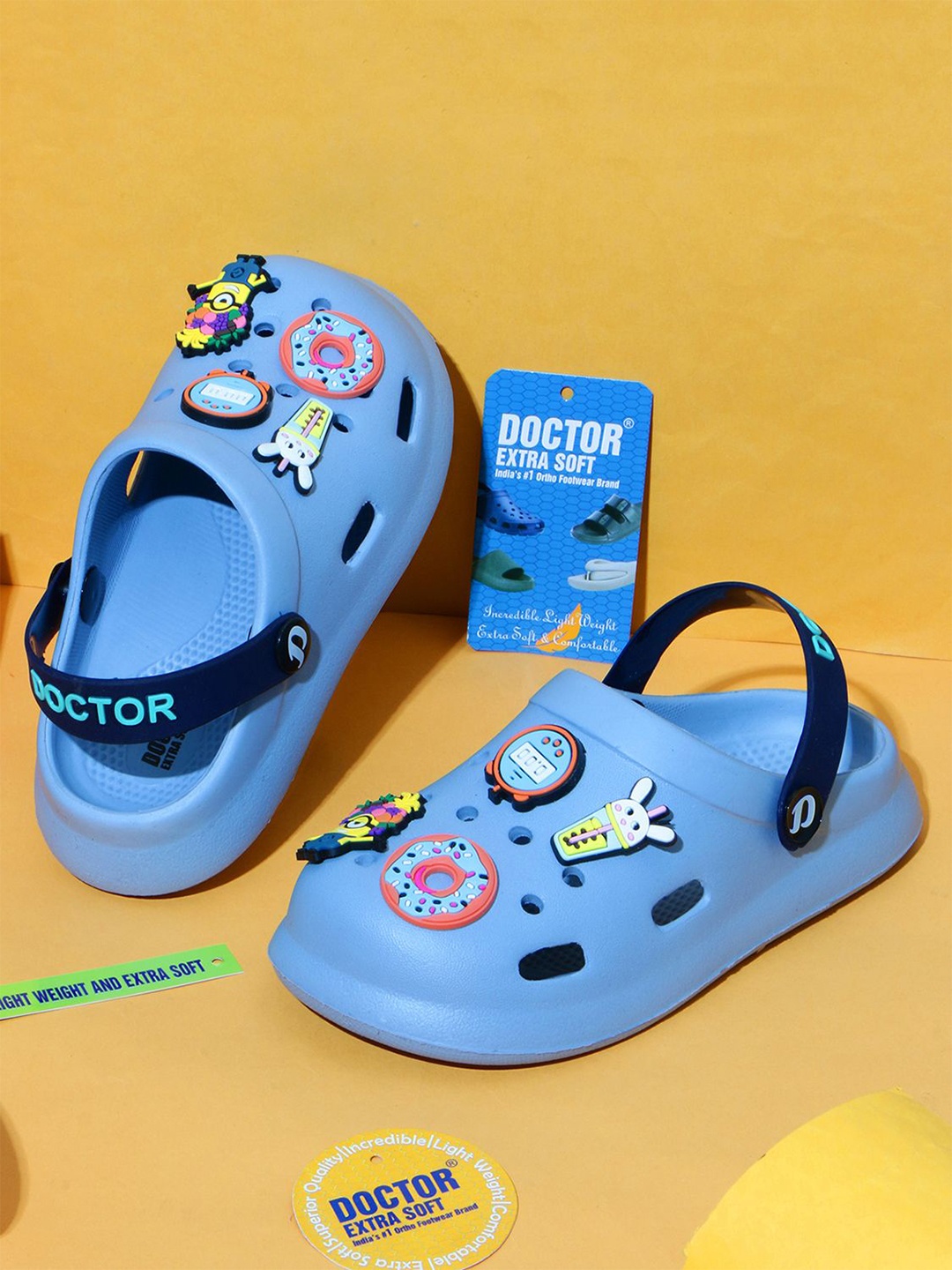 

DOCTOR EXTRA SOFT Kid's Blue Round Toe Slip On Printed Clogs