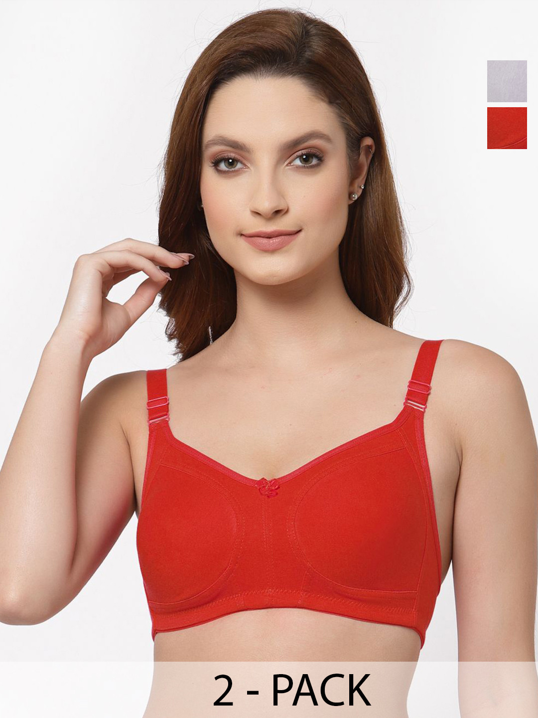 

Floret Pack of 2 Non Padded Non-Wired Cotton Full Coverage Everyday Bra With Moulded Cups, Grey