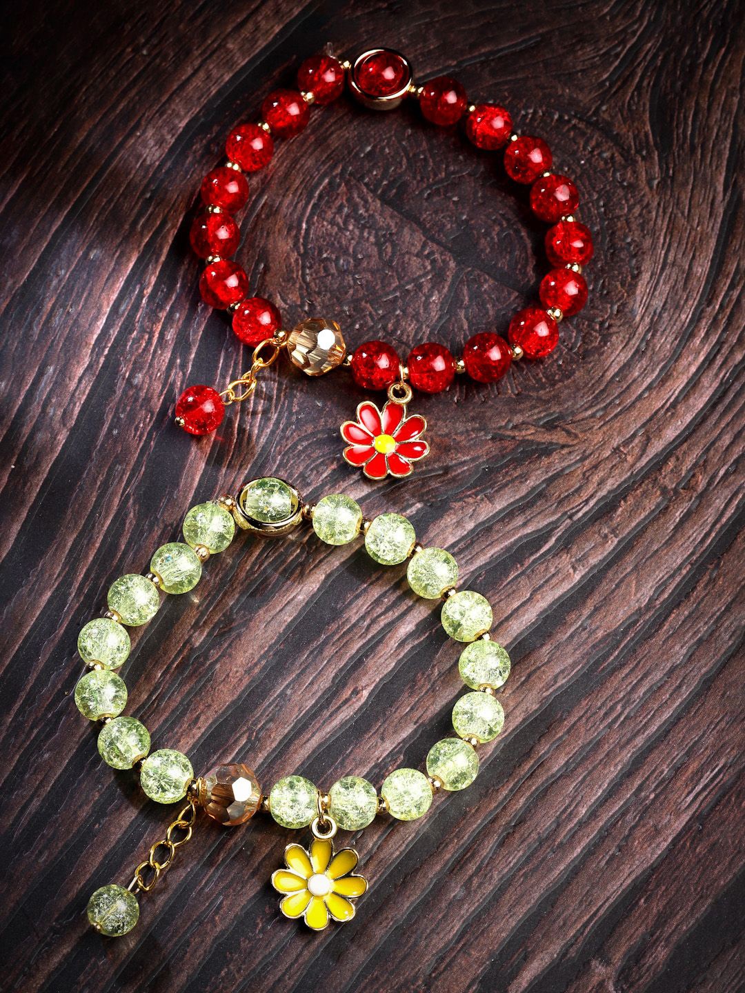 

Stoln Girls Set Of 2 Crystals Beaded Charm Bracelet, Green