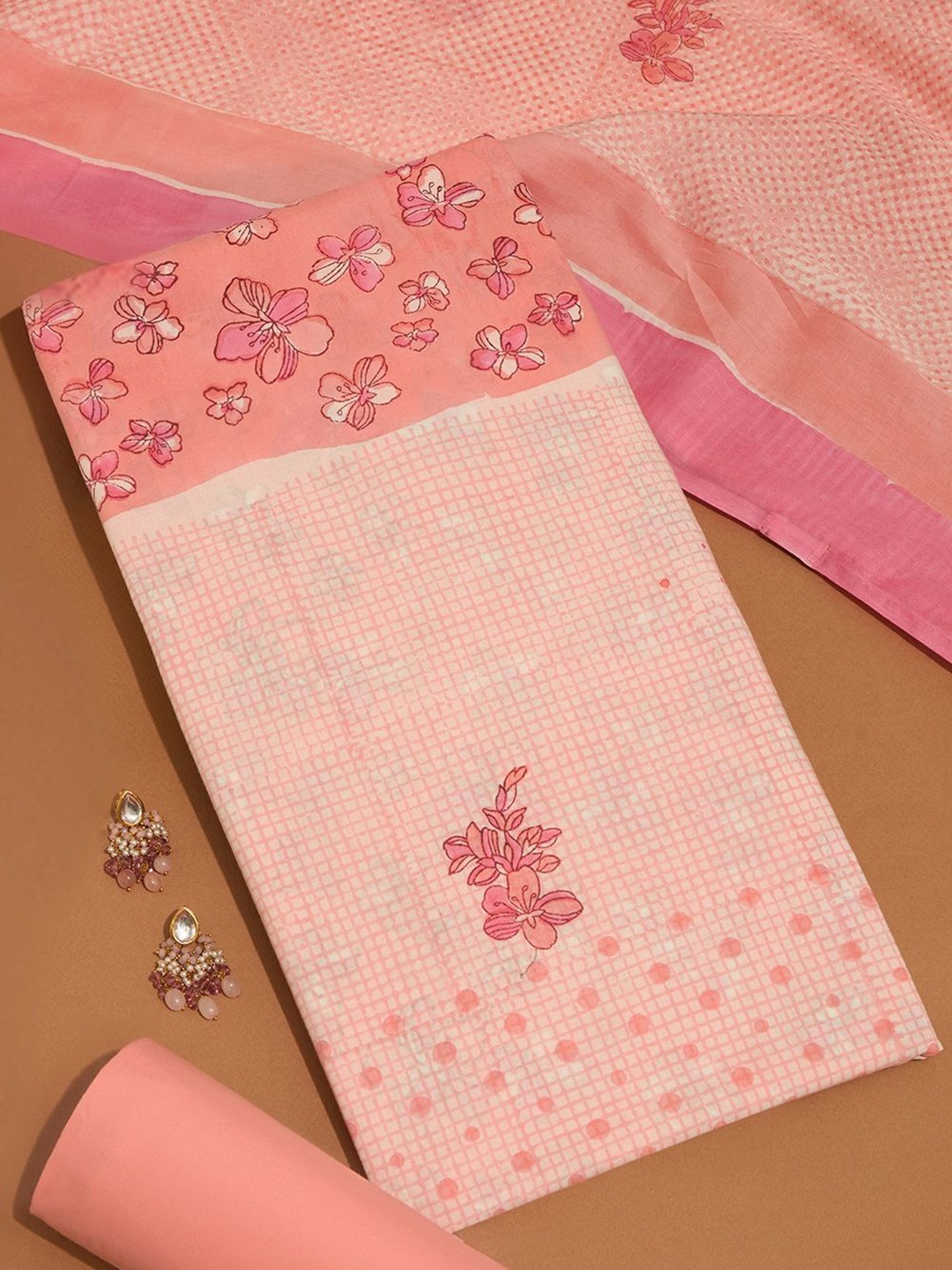 

Taneira Floral Printed Sanganeri Pure Cotton Unstitched Dress Material, Pink