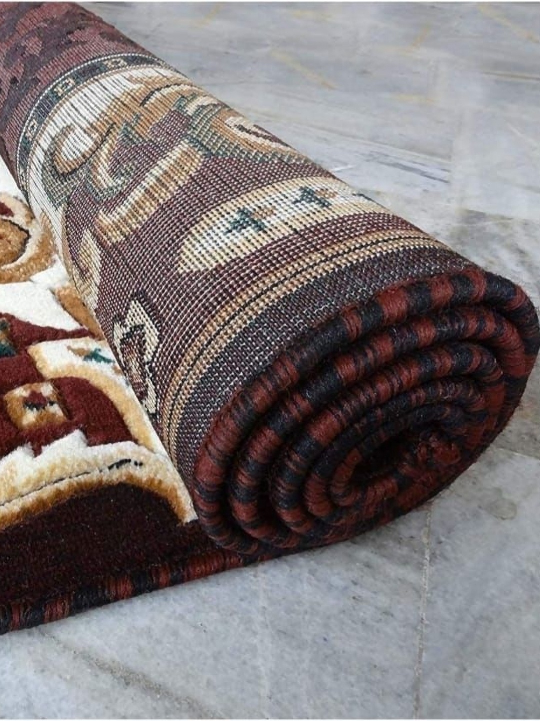 

Samjeeda Handloom carpets Brown Geometric Anti-Skid Polyester Carpet