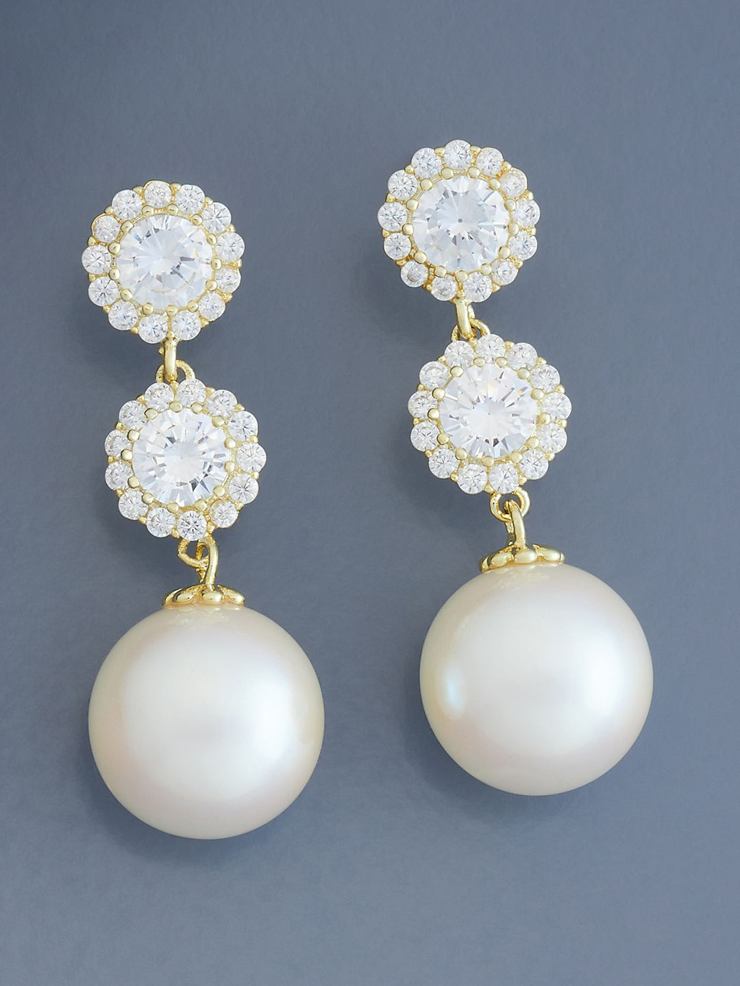 

Kushal's Fashion Jewellery Gold-Plated CZ-Stone Studded & Pearls Beaded Drop Earrings