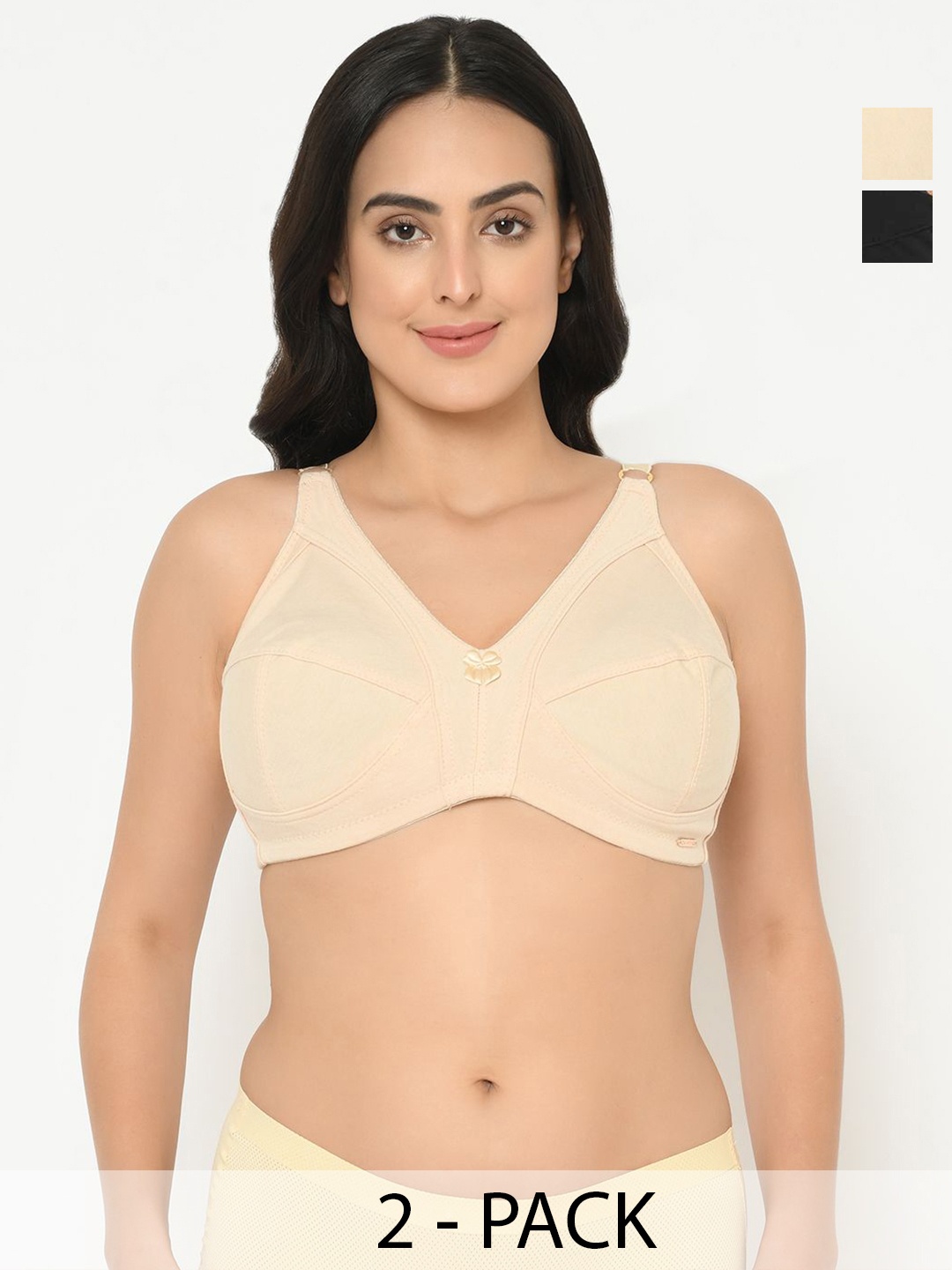 

Da Intimo Pack Of 2 Plus Size Non Padded Full Coverage Cotton Everyday Bra, Beige