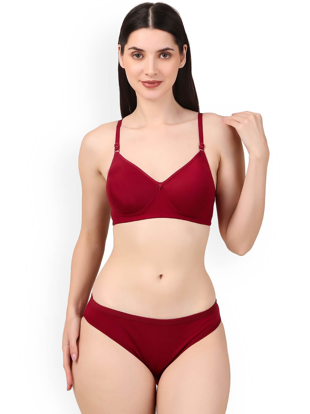 

Piylu Women Non-Wired Lightly Padded Lingerie Set, Maroon