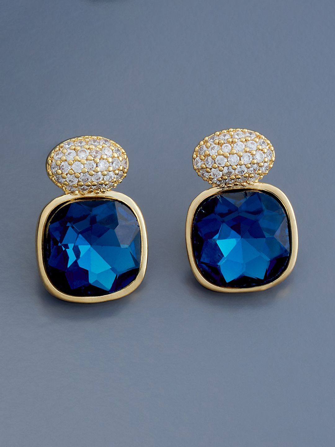 

Kushal's Fashion Jewellery Gold-Plated Cubic Zirconia Geometric Studs Earrings, Blue