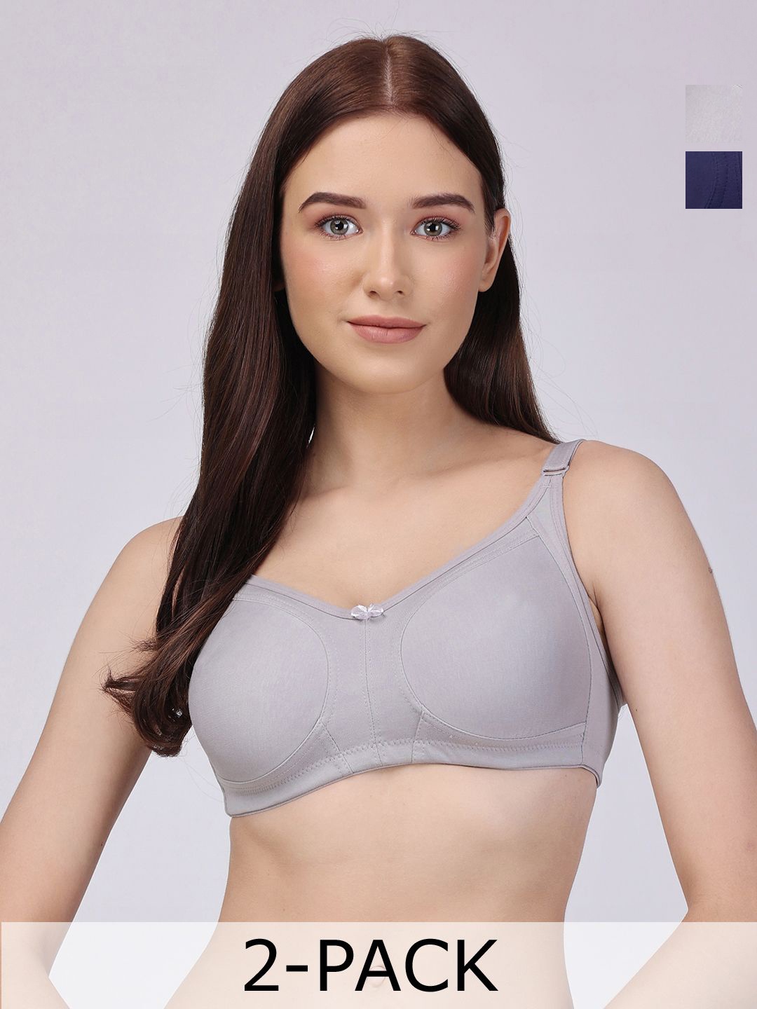 

Floret Pack of 2 Non Padded Non-Wired Cotton Full Coverage Everyday Bra With Moulded Cups, Silver