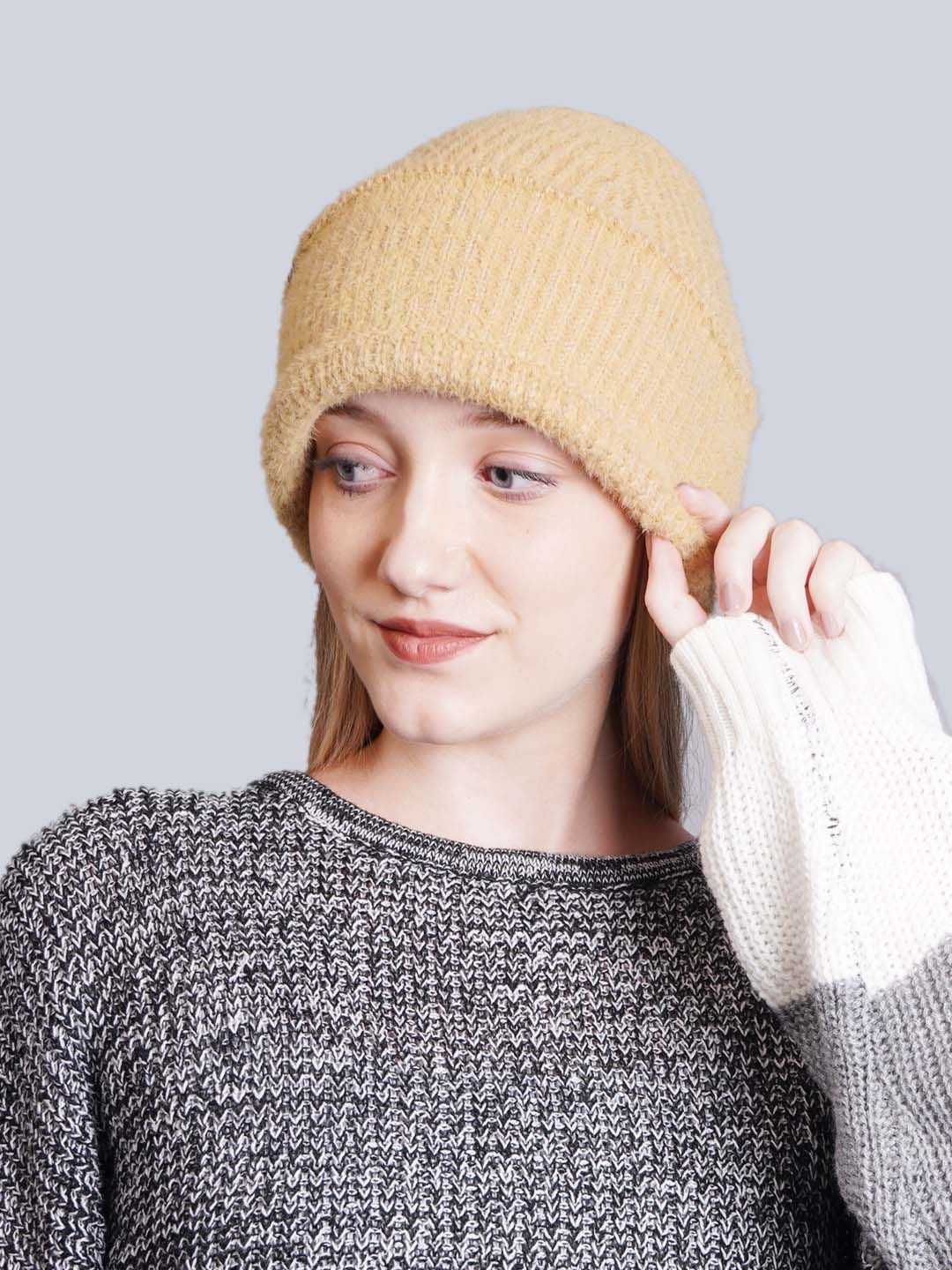

Bharatasya Unisex Solid Beanie, Yellow