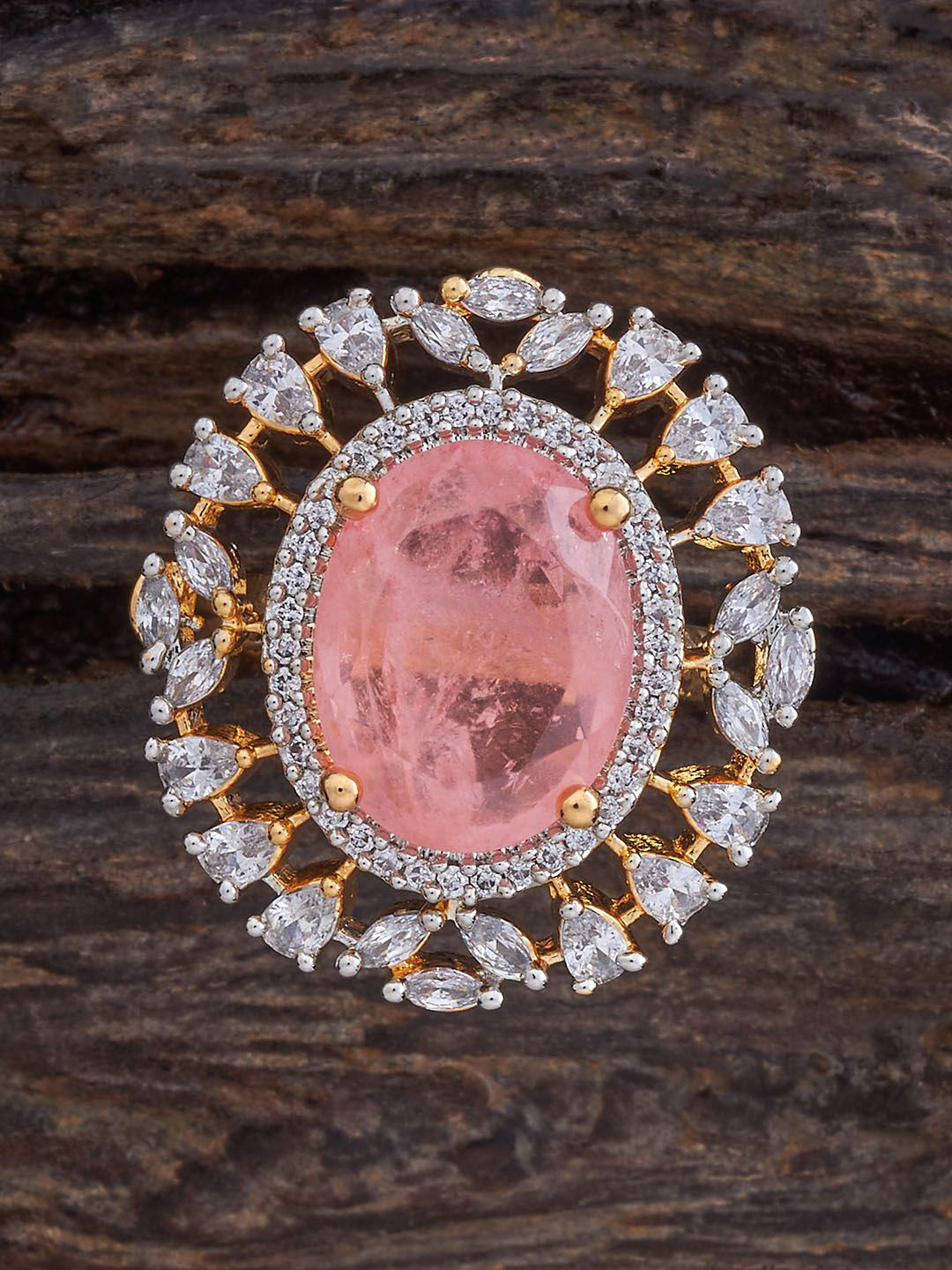 

Kushal's Fashion Jewellery Gold-Plated CZ Stone-Studded Adjustable Finger Ring