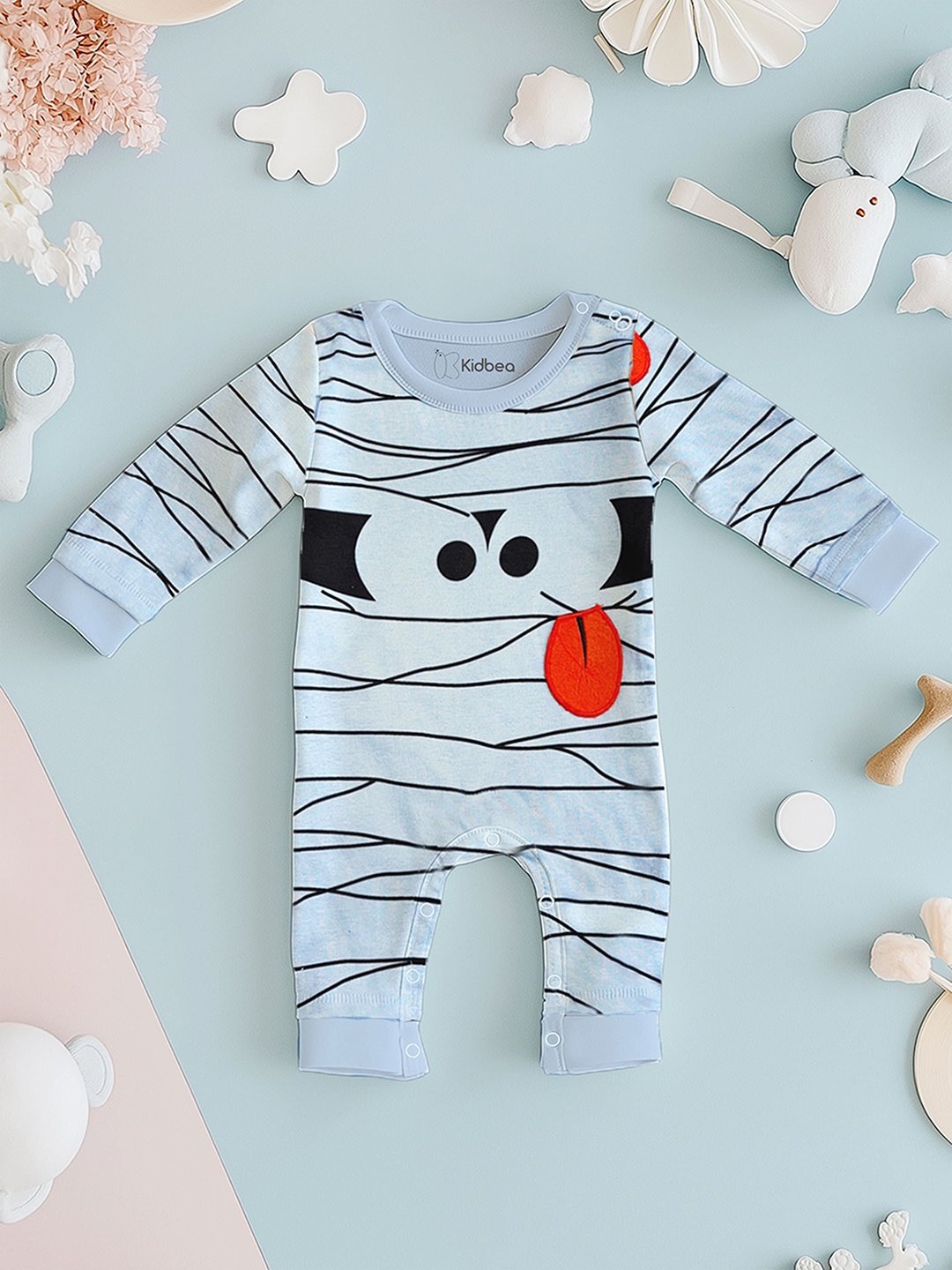 

Kidbea Kids Printed Pure Organic Cotton Romper, Blue