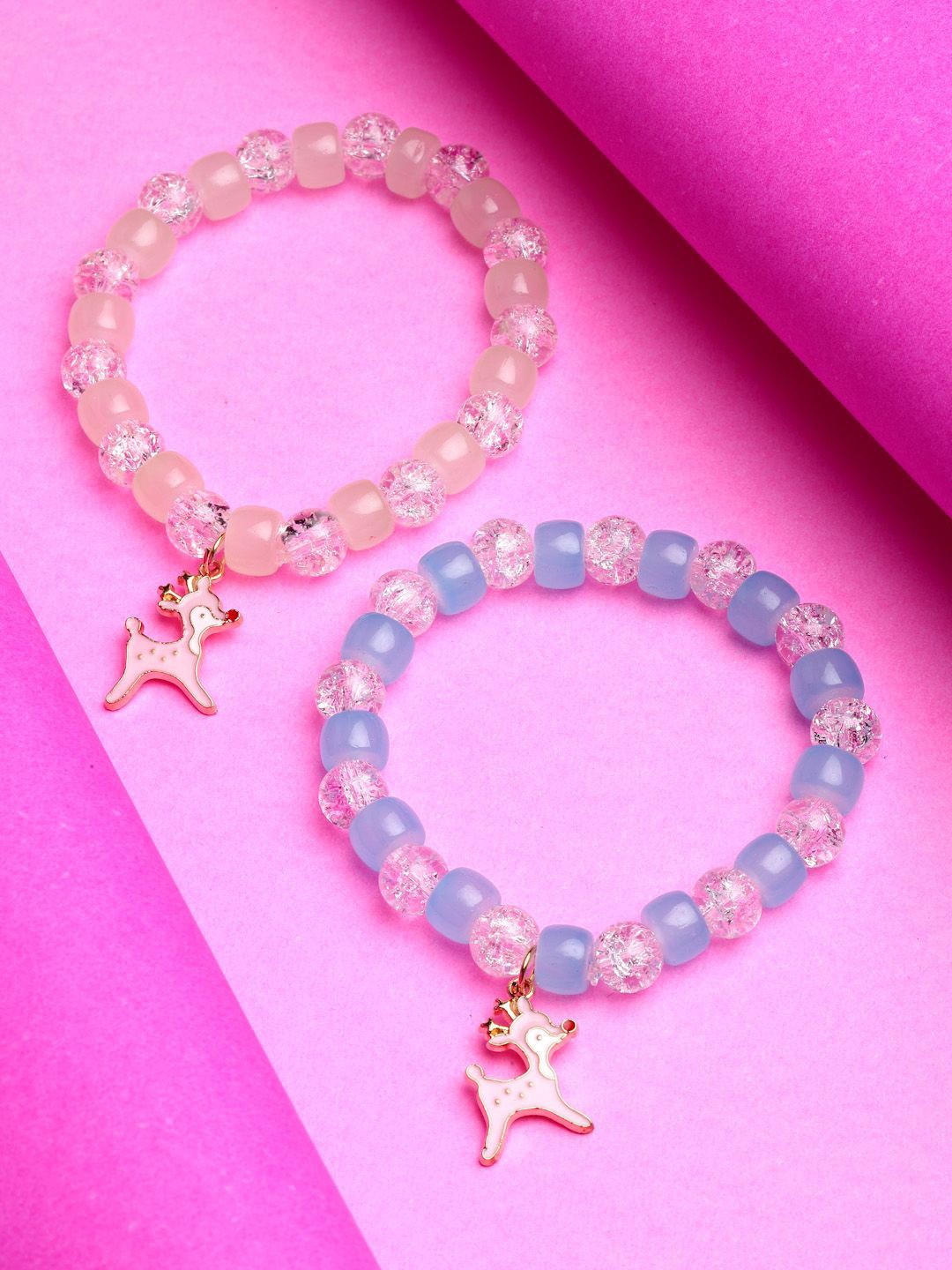 

Stoln Girls Set Of 2 Crystals Beaded Charm Bracelet, Pink