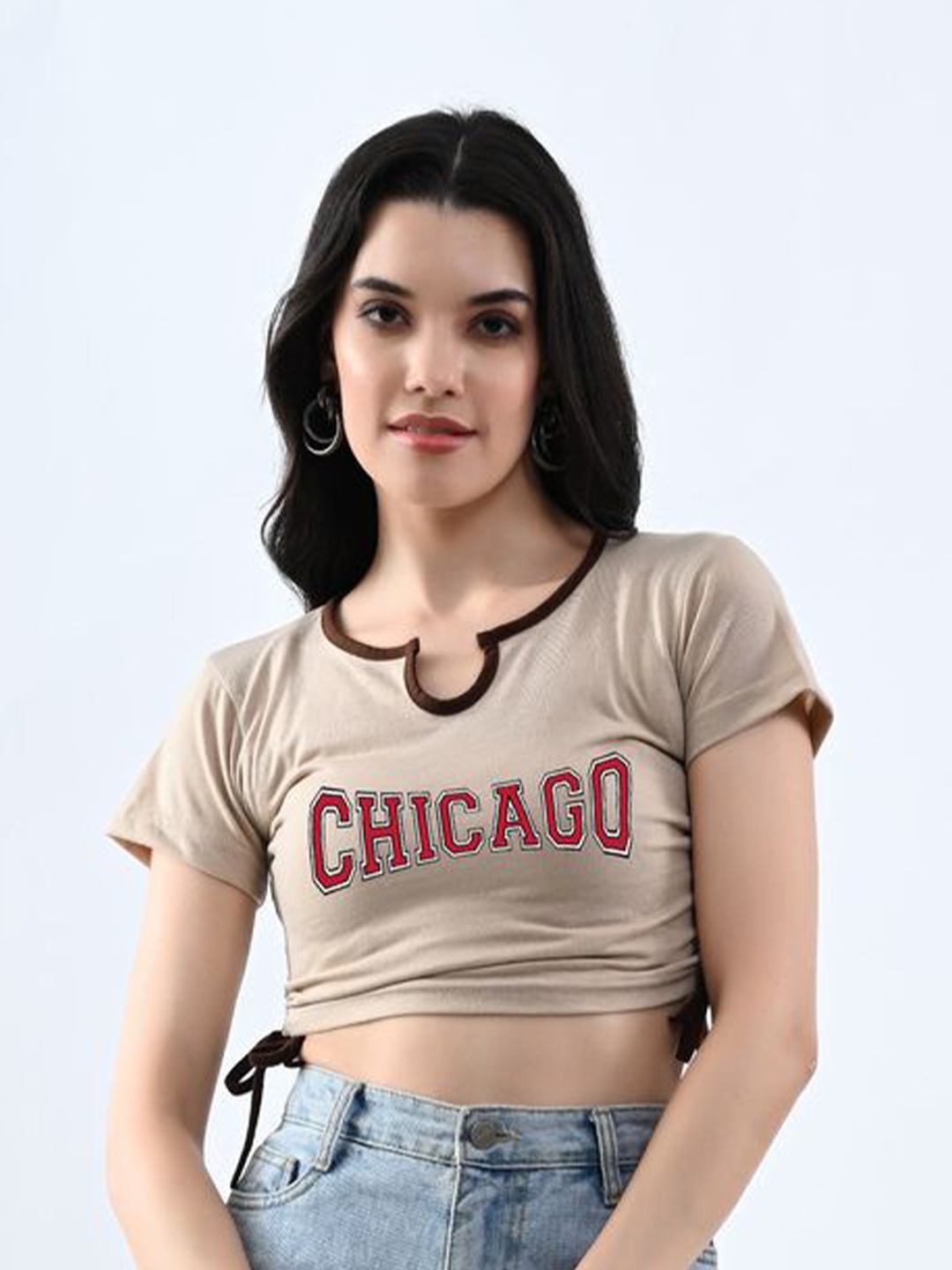 

Genzy Women Typography Printed Cotton Crop Top, Beige