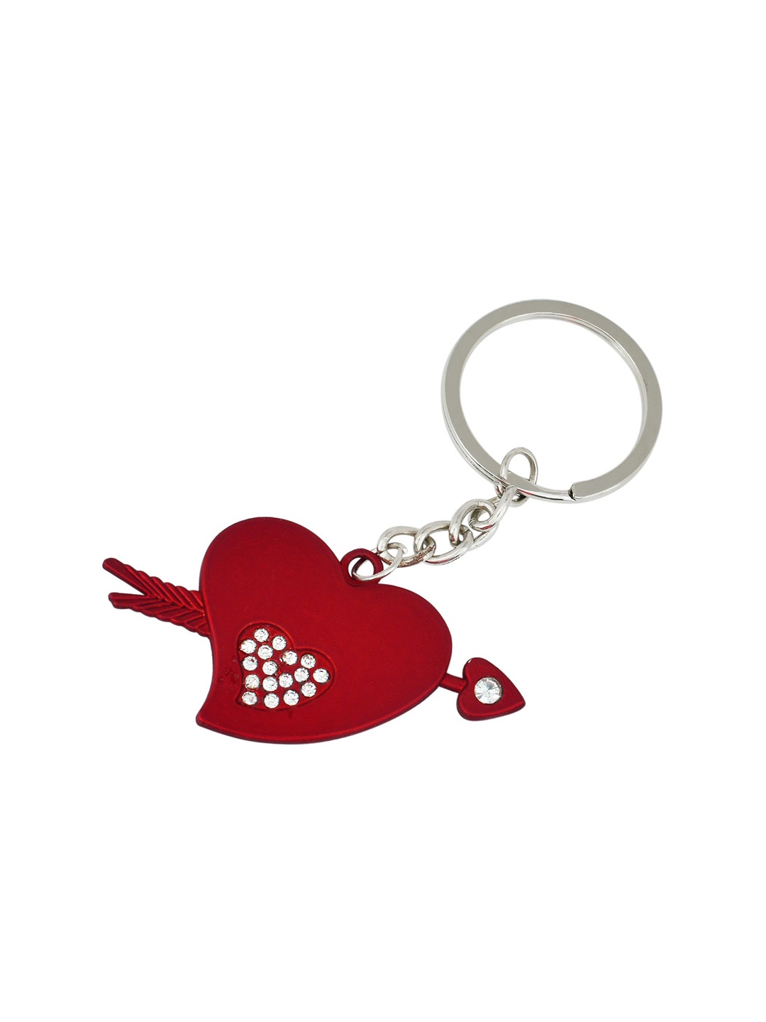 

MEMOIR Unisex CZ Stone Studded Heartshape Keychain, Maroon