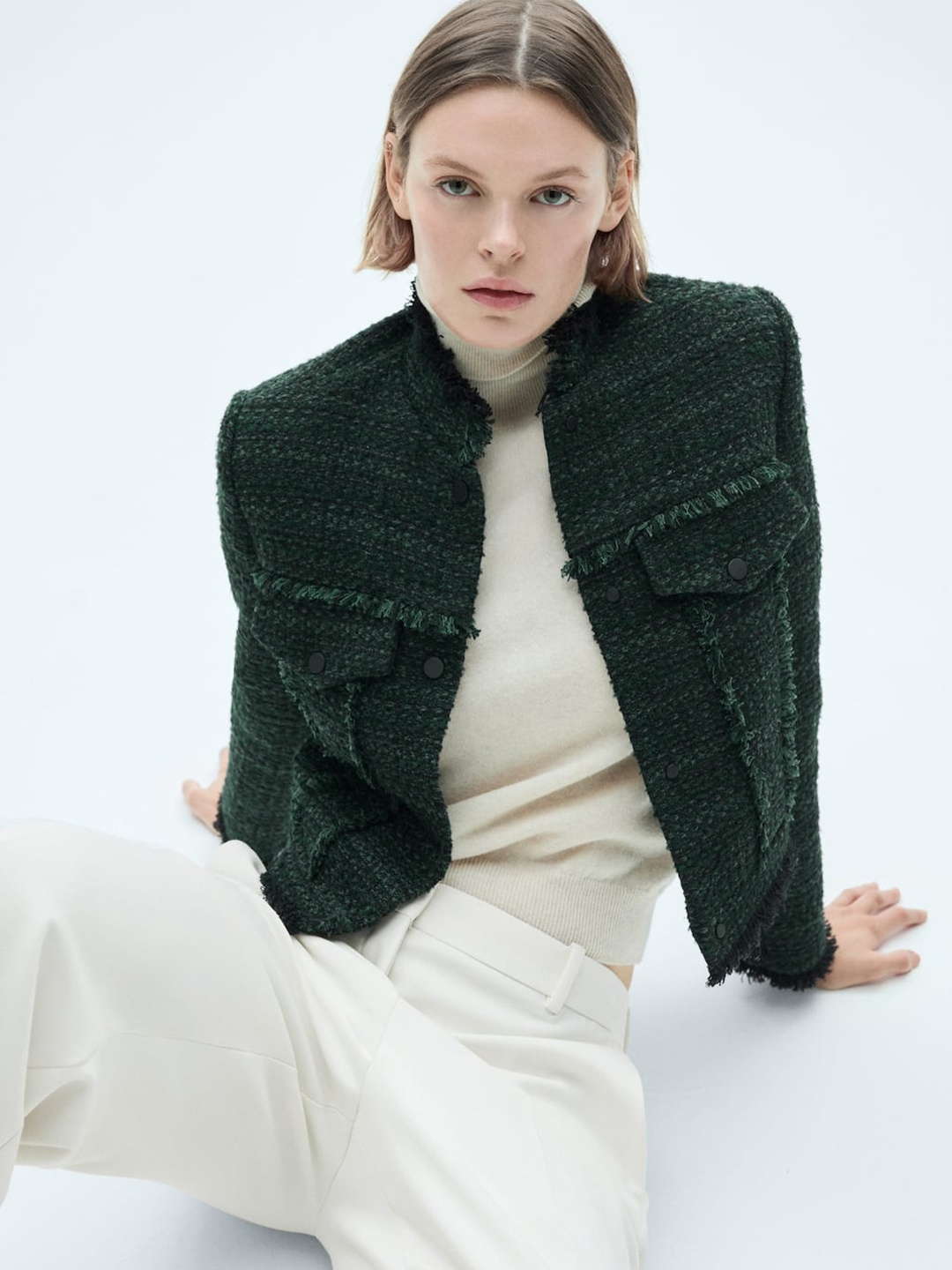 

MANGO Tweed Tailored Jacket, Green