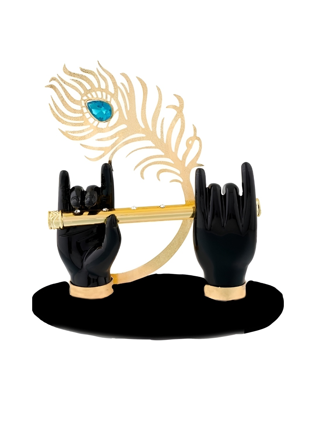

krishnagallery1 Black & Gold-Toned Religious Shree Krishna Hand Idol Showpiece