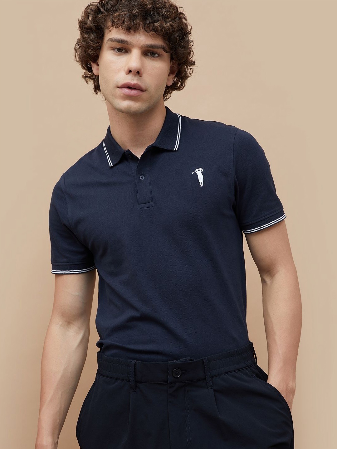 

Bossini Men Solid Polo Collar Cotton T-shirt, Navy blue