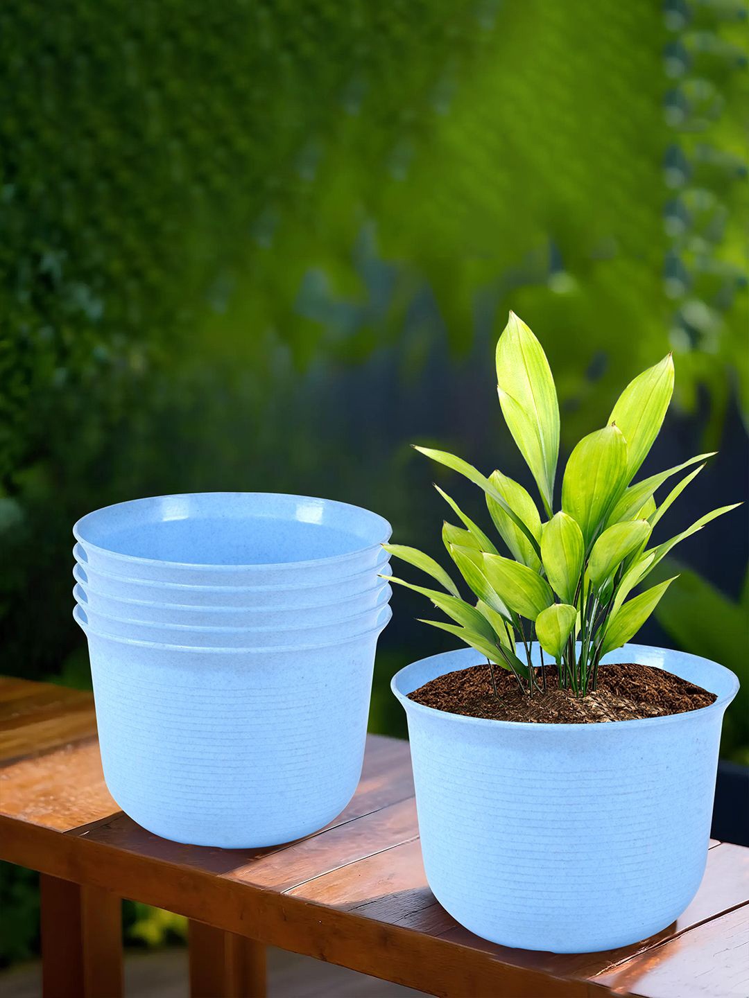 

Kuber Industries Blue 6 Pieces Textured Planters With Plate