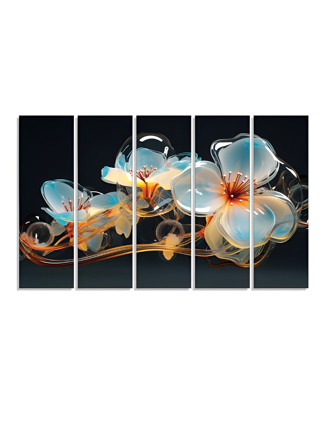 

RANDOM Vinyl Black & Blue 5 Piece Floral Printed Canvas Wall Paintings