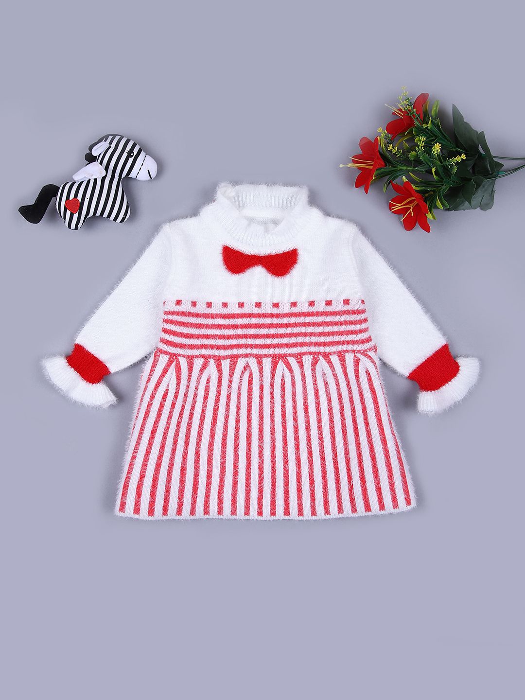 

V-Mart Girls Striped Pullover with Fuzzy Detail, Fuchsia