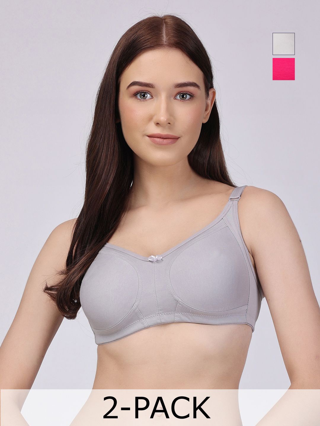 

Floret Pack of 2 Non Padded Non-Wired Cotton Full Coverage Everyday Bra With Moulded Cups, Silver