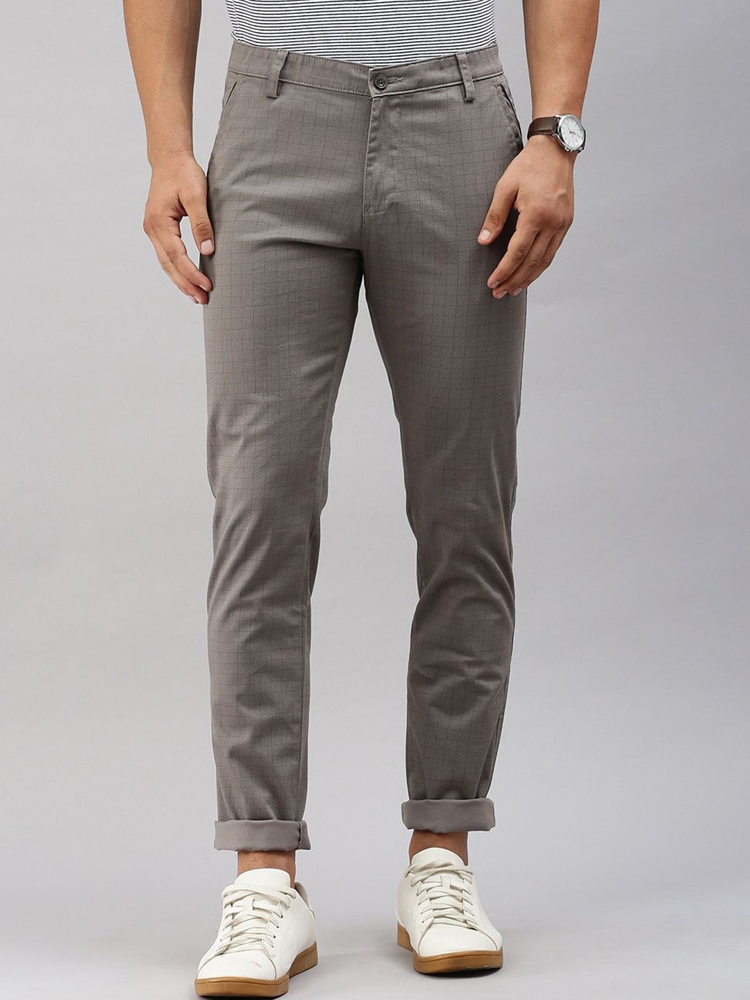 

Classic Polo Men Checked Slim Fit Cotton Trousers, Grey