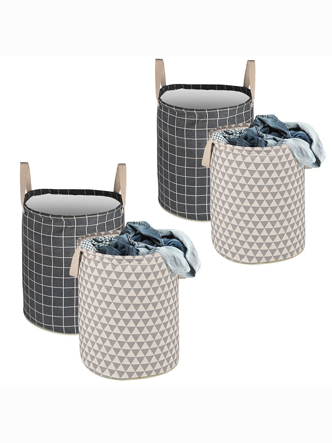 

Kuber Industries Grey 4 Pieces Printed Cotton Laundry Bags With Handles 60 L Each