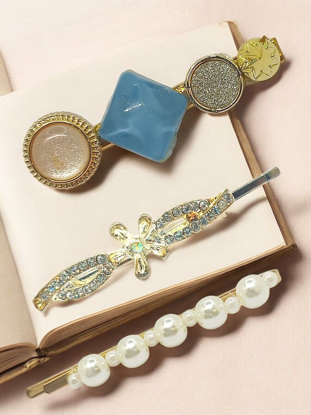 

9blings Women Set of 3 Embellished Hair Accessory Set, Gold