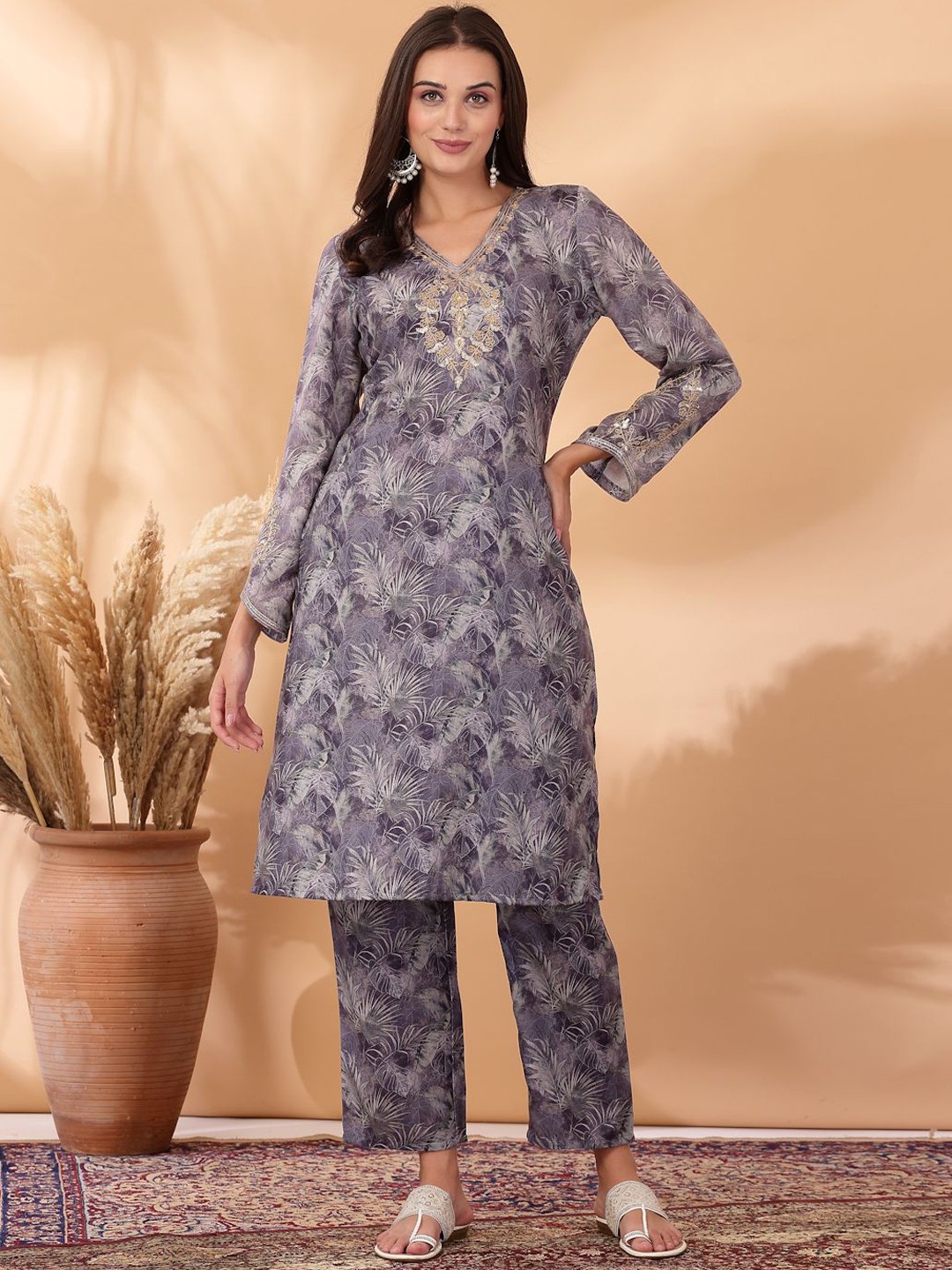 

Nayam By Lakshita Floral Printed Kurta With Trousers & Dupatta, Purple