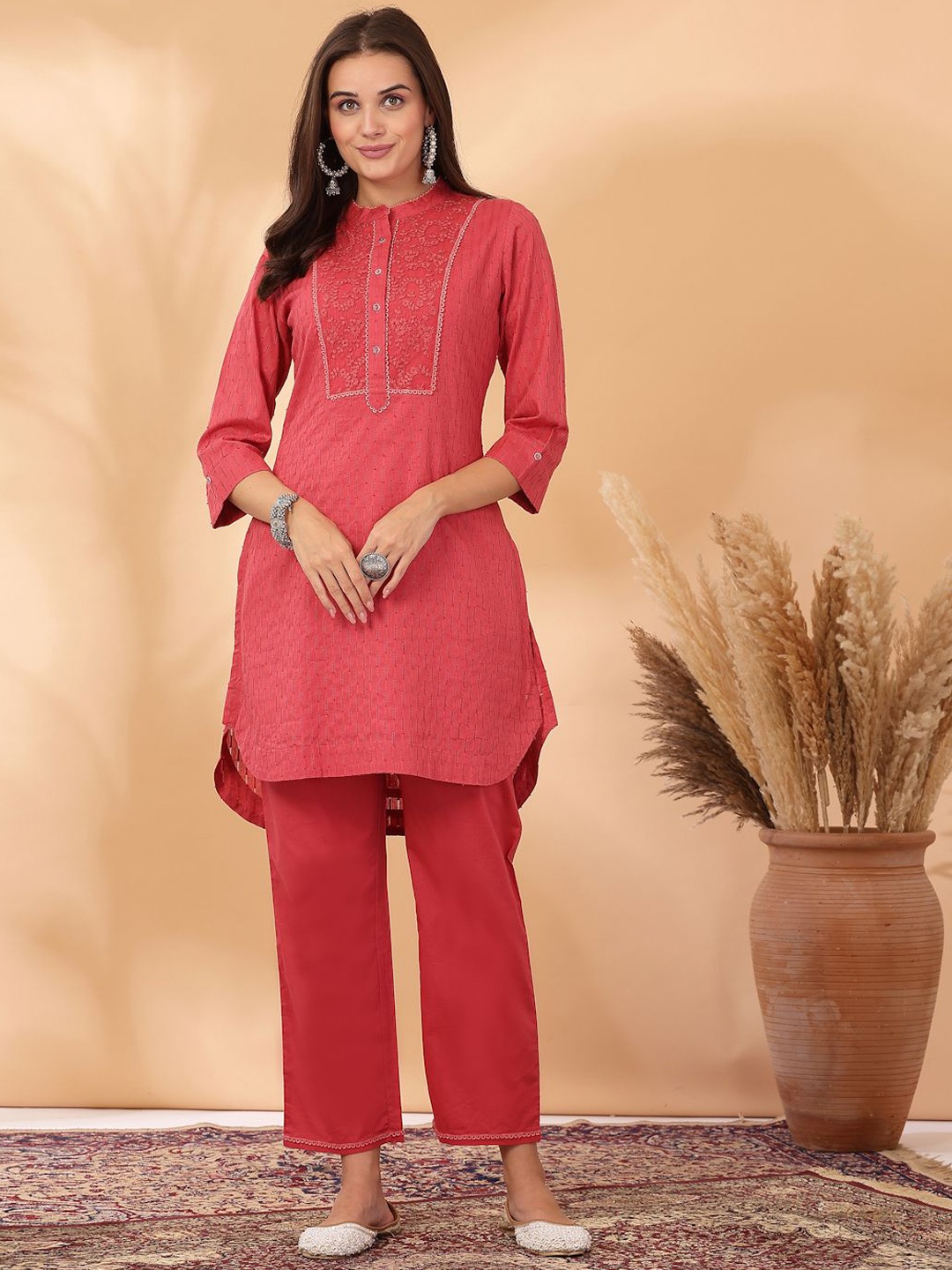 

Nayam By Lakshita Floral Embroidered Kurta With Trousers, Pink