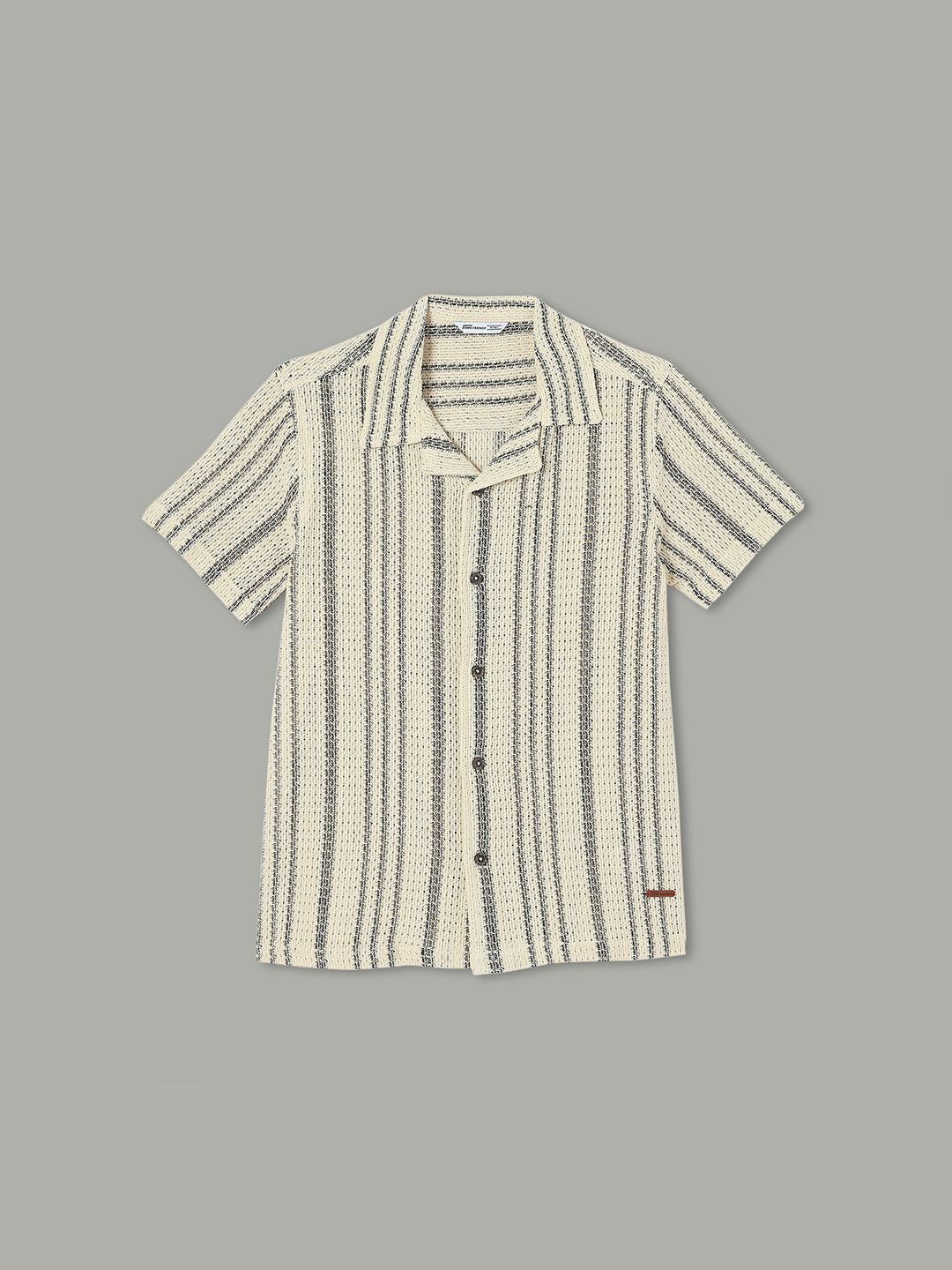 

Fame Forever by Lifestyle Boys Cuban Collar Textured Cotton Casual Shirt, Cream