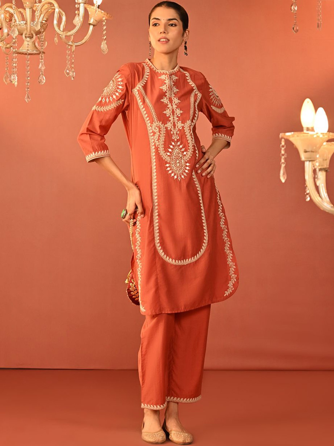 

Lakshita Embroidered Tunic & Trouser, Rust