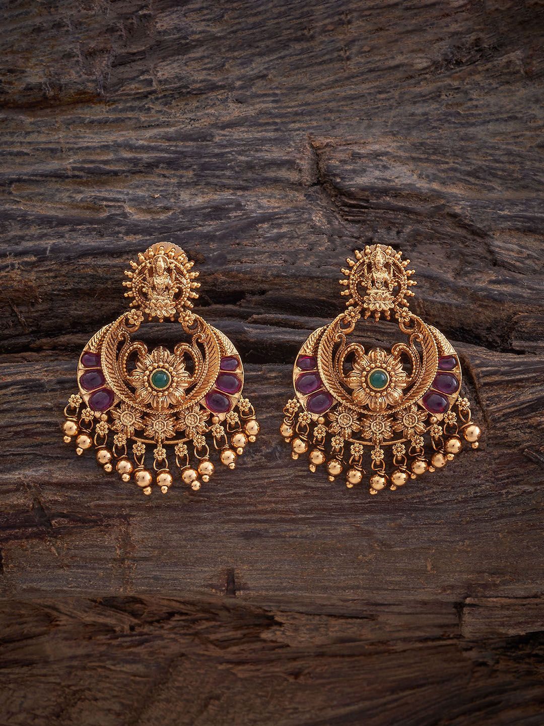

Kushal's Fashion Jewellery Gold-Plated Stone Studded Antique Chandbalis