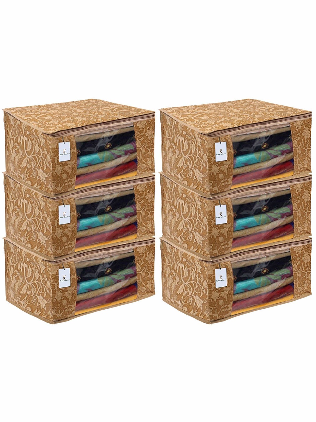 

Kuber Industries Beige 6 Pieces Floral Printed Saree Organisers