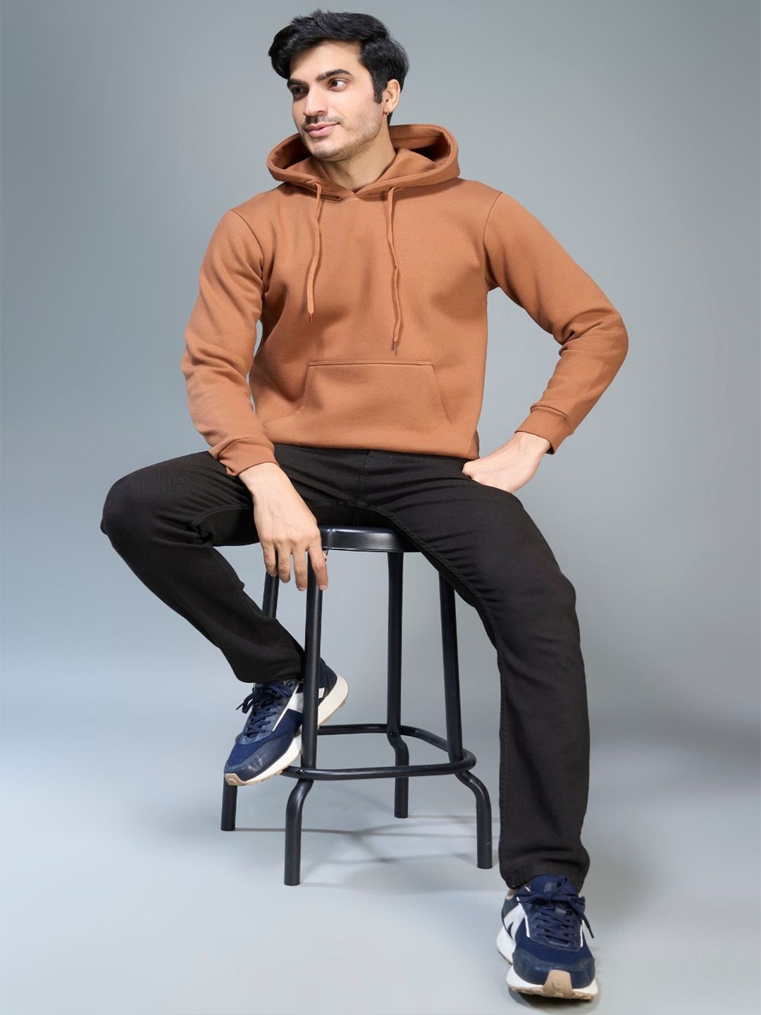 

MAXZONE Men Hooded Cotton Winter Sweatshirt, Brown